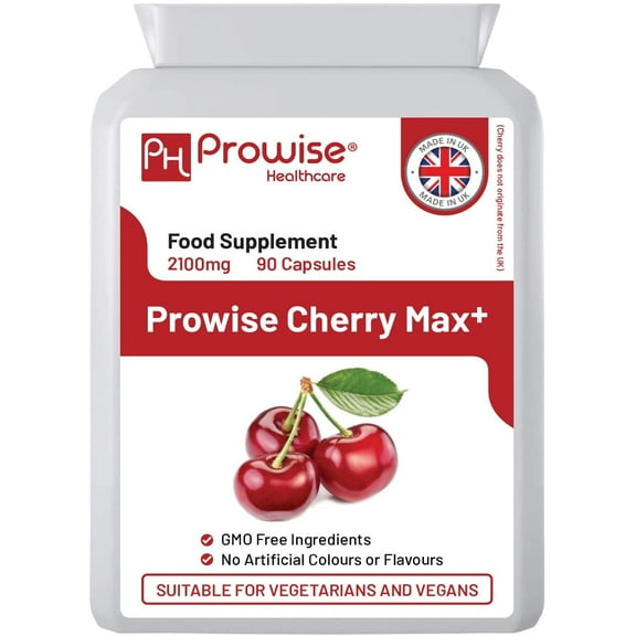 Cherry Max  2100mg Montmorency Cherry Added with Black Cherry I 90 Vegan Capsules High Strength I Made in The UK by Prowise Healthcare