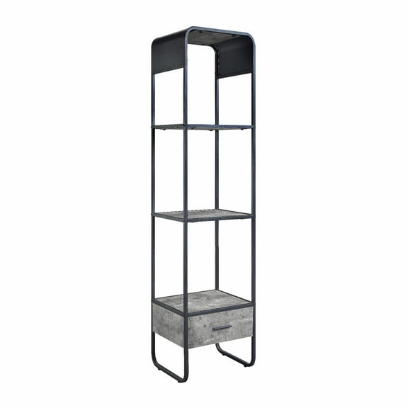ACME Raziela Storage Side Pier in Concrete Gray and Black Metal Frame