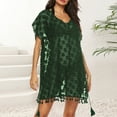 thumbnail image 2 of Tqyyweavej Women's Beach Crochet Cover Up Sexy Lace Sheer Short Length Sleeve Swimsuit Coverup Free Size V Neck Solid Color Swim Cover Up with Tassels, 2 of 8