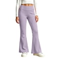 thumbnail image 5 of BXJX Girls Leggings 2 Pieces, Stretchy Elastic Waist Sports Slim Base Layer Flare Pants Purple Size 4-5 T, 5 of 7