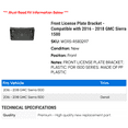 thumbnail image 2 of Front License Plate Bracket - Compatible with 2016 - 2018 GMC Sierra 1500 2017, 2 of 2