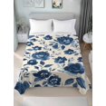 thumbnail image 4 of Queen Flat Sheet 90"x102", Navy Blue Floral Soft Lightweight Bedding Flat Sheets Only, Spring Retro Botanical Flowers Brushed Microfiber Top Bed Sheet, Breathable StainResistant Bedsheets, 4 of 9