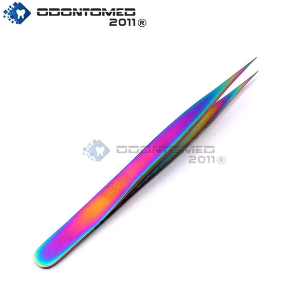 OdontoMed2011® Stainless Steel Jeweler Style Tweezers #3 Multi Titanium Rainbow Color Fine Point Jewelry-making, Laboratory Work