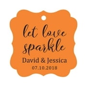 Darling Souvenir Personalized Fancy Frame Paper Tags Wedding Sparklers Let Love Sparkle Custom Hang Tags-Orange-100 Tags