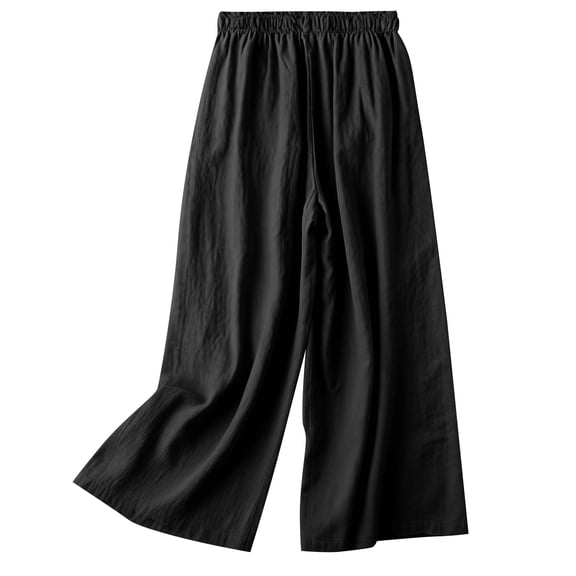 Women's Boho Embroidered Wide Leg Pants Elastic High Waist Casual Loose Long Pants