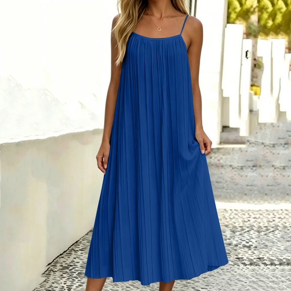 Elvqul Long Dresses for Women Sleeveless Crewneck Dresses Summer Solid Cami Womens Dresses Pullover