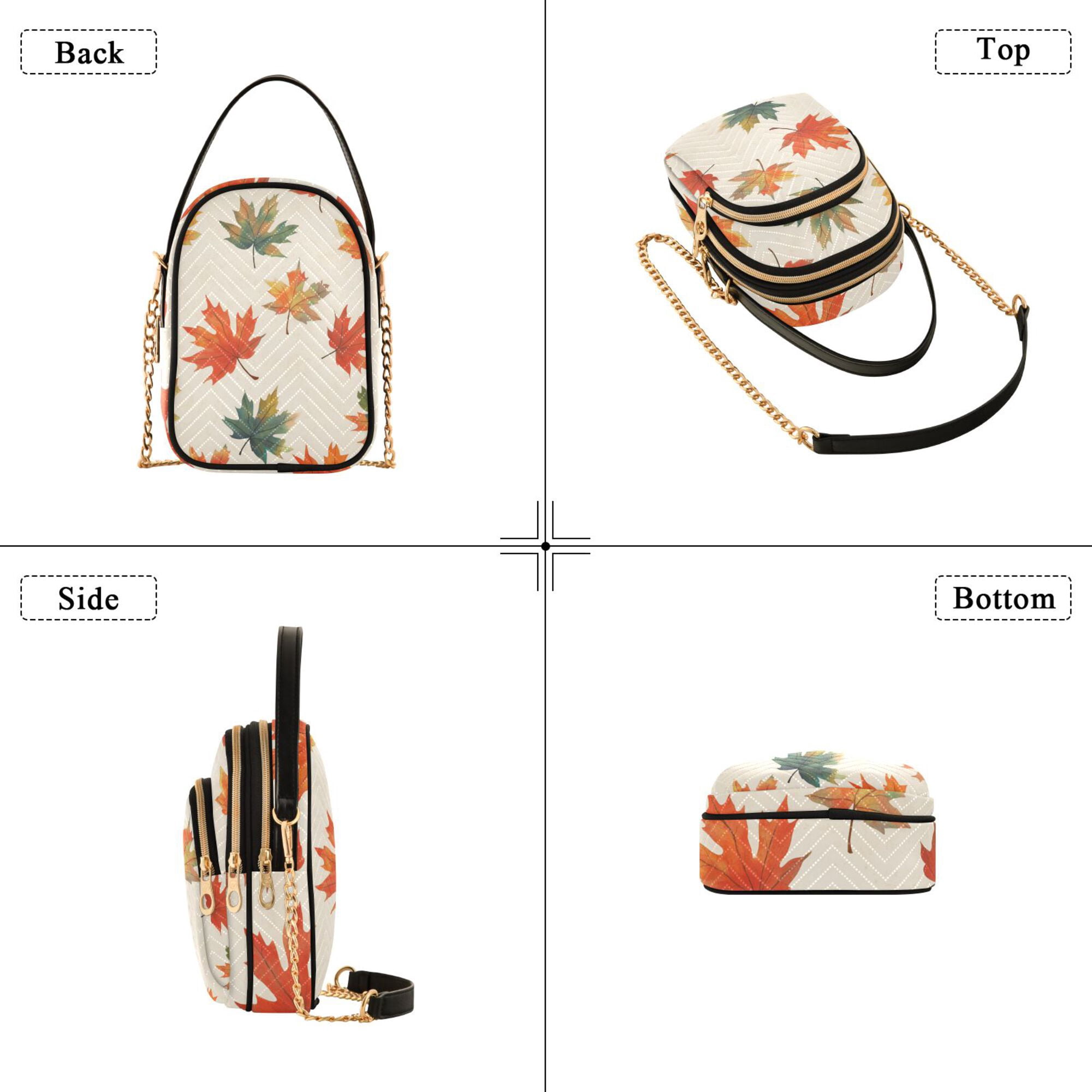 FORMRS Crossbody Bag for Women Quilted Travel Shoulder Cell Phone Purse with Chain Strap Handbag, Orange Autumn Leaves