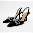 thumbnail image 4 of Women Shoes Closed Toe Slingback Rhinestone Shoes Bow Knot Dress Pump Heels for Ladies, 4 of 7