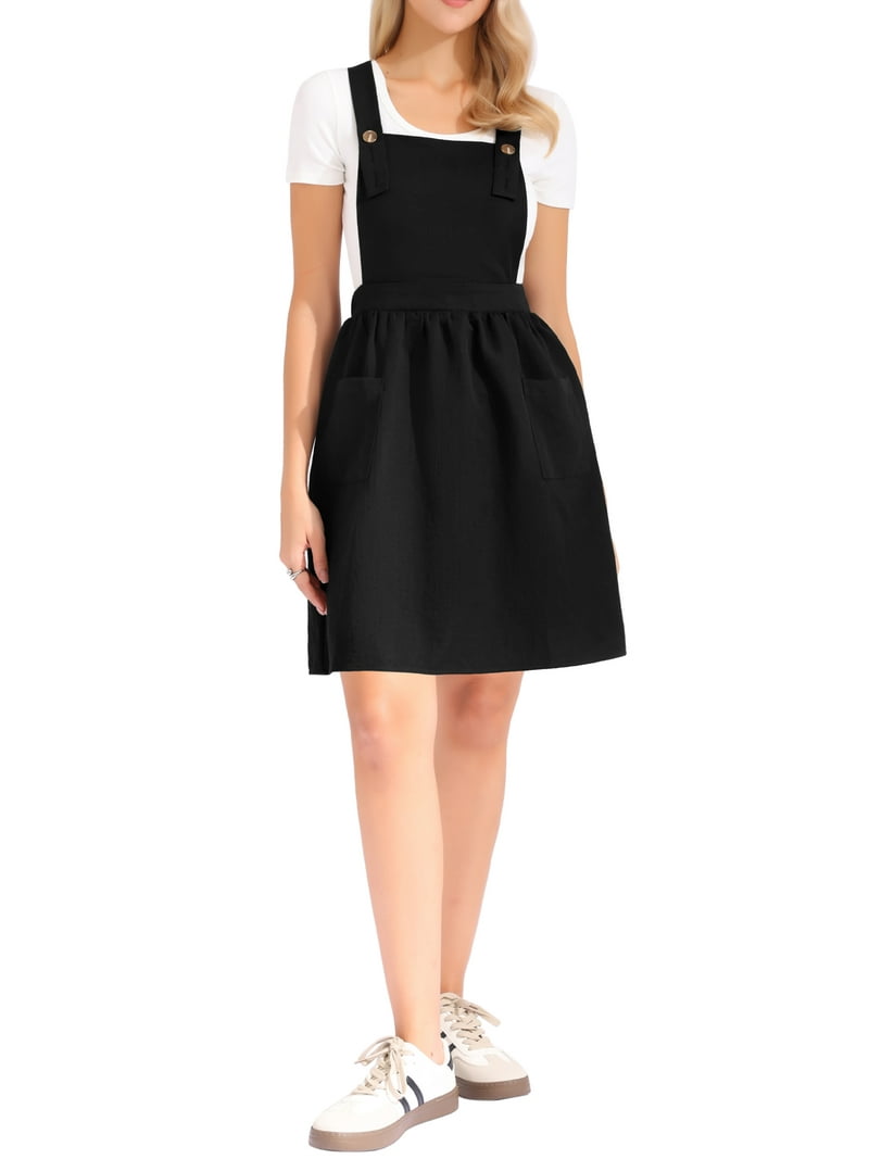 Inspire Chic Pinafore Dress for Women A Line Adjustable Straps Knee Length Suspender Overall Dresses S Black Inspire Chic Pinafore Dress for Women A Line Adjustable Straps Knee Length Suspender Overall Dresses S Black