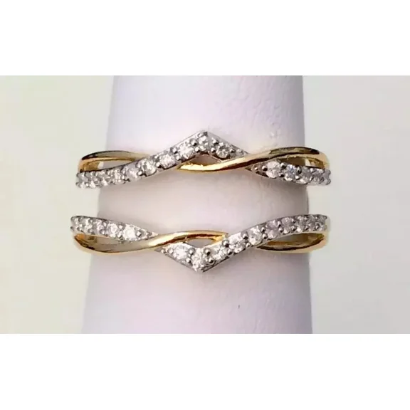 1.90 Ct Round Cut White Moissanite Enhancer Guard Wrap Ring 14k Two Tone Gold Plated