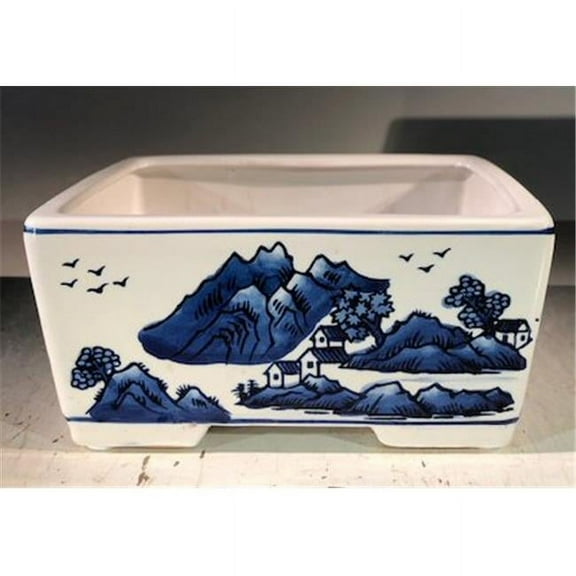 Bonsai Boy L367p 8.5 x 6.5 x 4 in. Porcelain Bonsai Pot, Blue & White - Rectangle