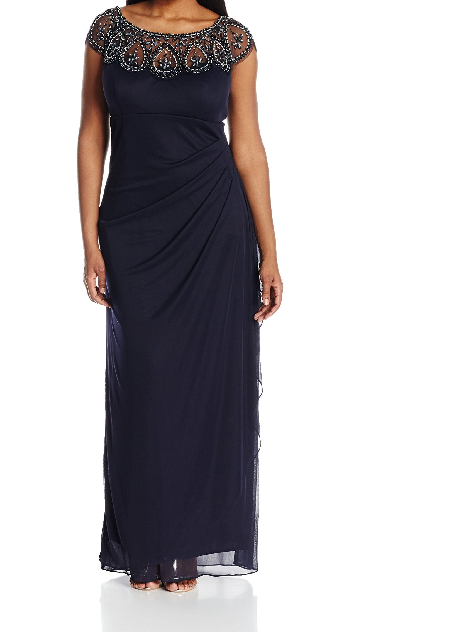 xscape chiffon gown charcoal gray