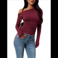 thumbnail image 3 of Blusas de Mujer con Hombros Descubiertos, Elegantes, de Larga, Asimétricas, Ajustadas, para Salir, de Otoño, con Frunces. Vino Tinto S, 3 of 8