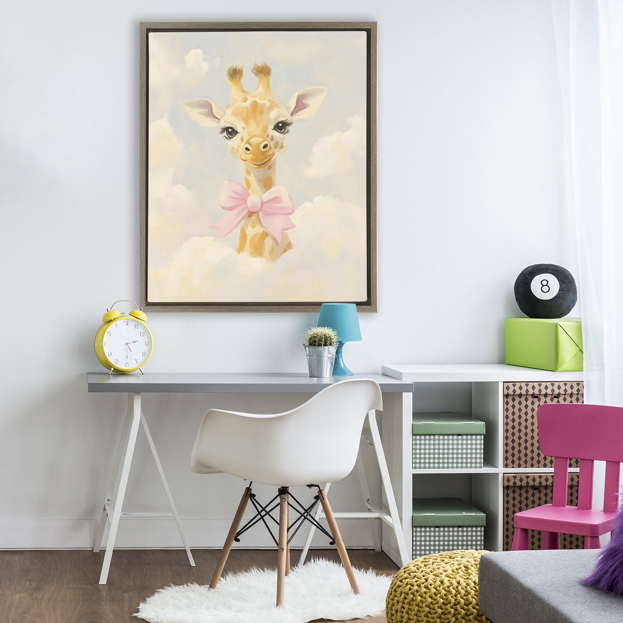 Stupell Industries Charming Giraffe In The Clouds Brown Framed Floater Canvas Wall Art, design by The Prints Vibe
