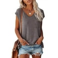 thumbnail image 2 of Pompotops Mode Femme Décontracté Col en V Blouse Unie Sans Manches T-Shirt Hauts d'Été, 2 of 6