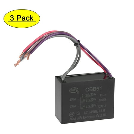 

Uxcell 3.5/5/6uF 350V AC 5 Wires CBB61 Ceiling Fan Capacitors 3 Pack