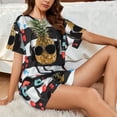 thumbnail image 4 of Gukieu Pineapple With Black Glasses Print Women's Short-sleeved Pajama Set, Round Neck Button Top Elastic Shorts 2-piece Set, Summer Home Leisure Clothing-X-Large, 4 of 6