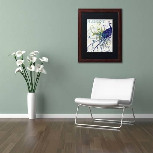 Trademark Fine Art "Peacock Nouveau I" Canvas Art by Color Bakery Black Matte, Wood Frame