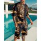 thumbnail image 3 of Traje casual de moda hawaiana para hombre, bandera del Día de la Independencia con fuegos artificiales geométricos creativos, estampado digital 3D, pantalones de playa para niños, 3 of 5