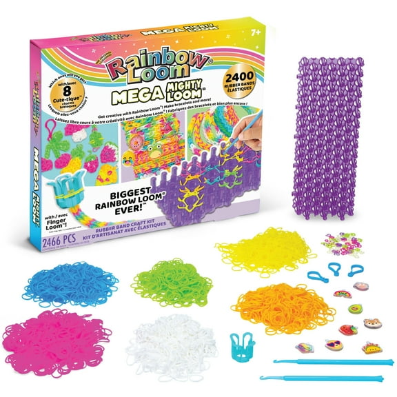 Rainbow Loom: Mega Mighty Loom - Rubber Band Jewelry Craft Kit, Large Loom Set for Intricate Bracelet Designs w/ Cute-tique Charms-Hooks-Clips, Kid 6