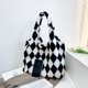 thumbnail image 2 of Bolsa de hombro con estampado de rombos de felpa retro para mujer de mano de color Hit (Negro) Likrtyny Para Estrenar, 2 of 9