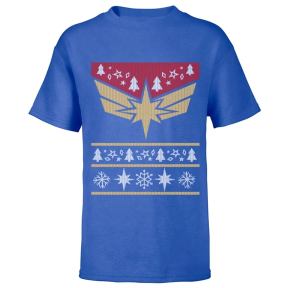 Marvel Captain Marvel Carol Danvers Holiday Sweater - Short Sleeve T-Shirt for Kids - Customized-Royal