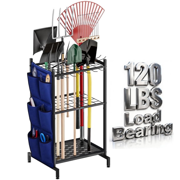 Garden Tool Organizer,3-Tier Garden Tool  Rack with 6 Side Pockets and 11 Hooks