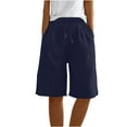 thumbnail image 4 of QATAINLAV Bermuda Shorts for Women Cotton Linen Knee Length Shorts Casual Drawstring Elastic Waist Short Pants with Pockets Navy S, 4 of 10