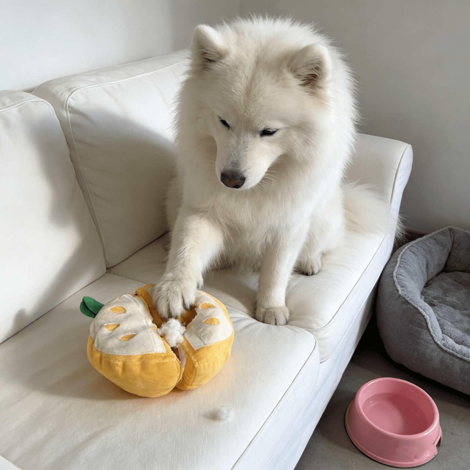 Interactive Dog Toy Plush Dog Toy Orange Polka Dot Plush Fabric Interactive BallforDogs Soft Play Dog ToyforPuppiesandAdult Dogs Single Pack