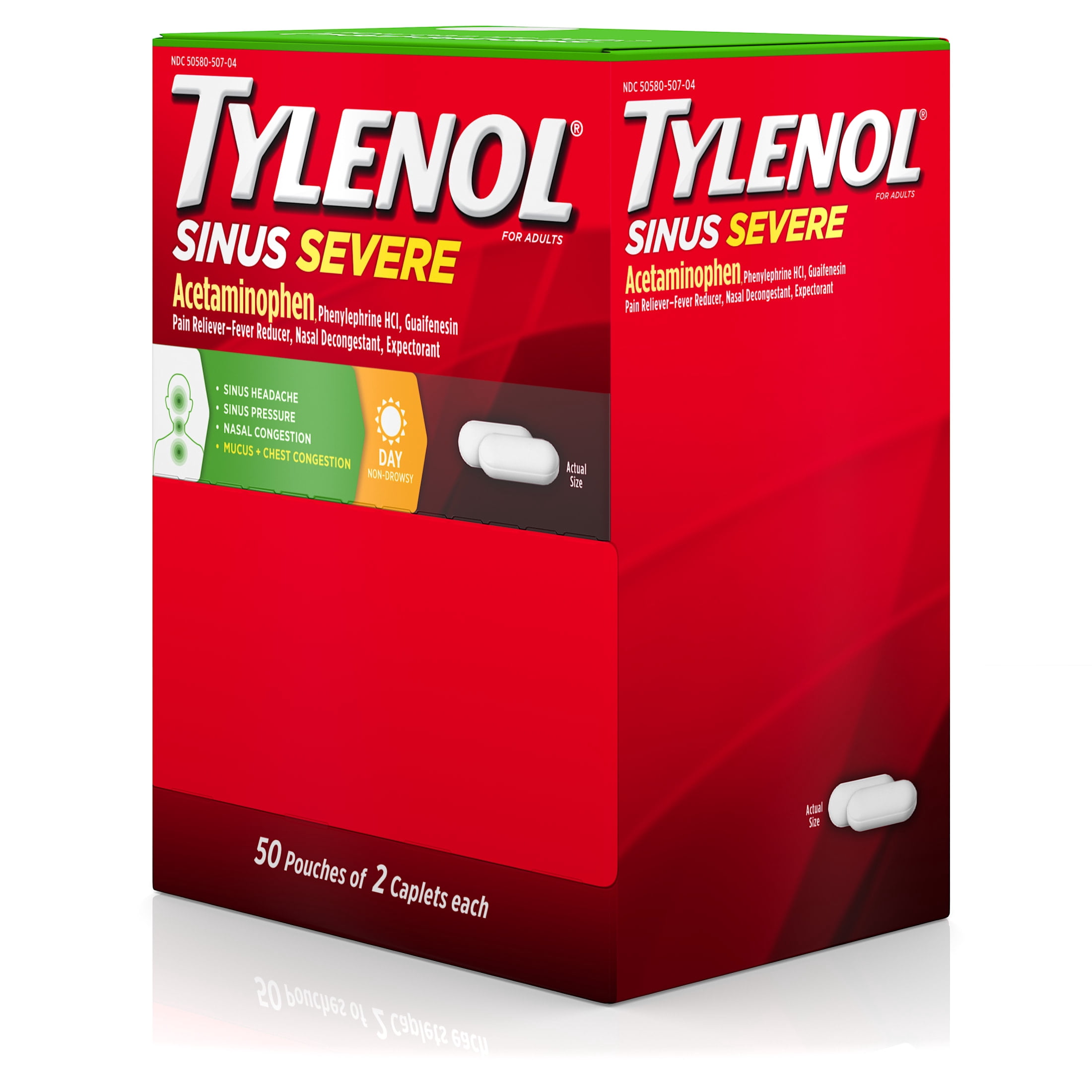 Tylenol Sinus Severe Non-Drowsy Daytime Caplets, 50 Packs of 2 Count