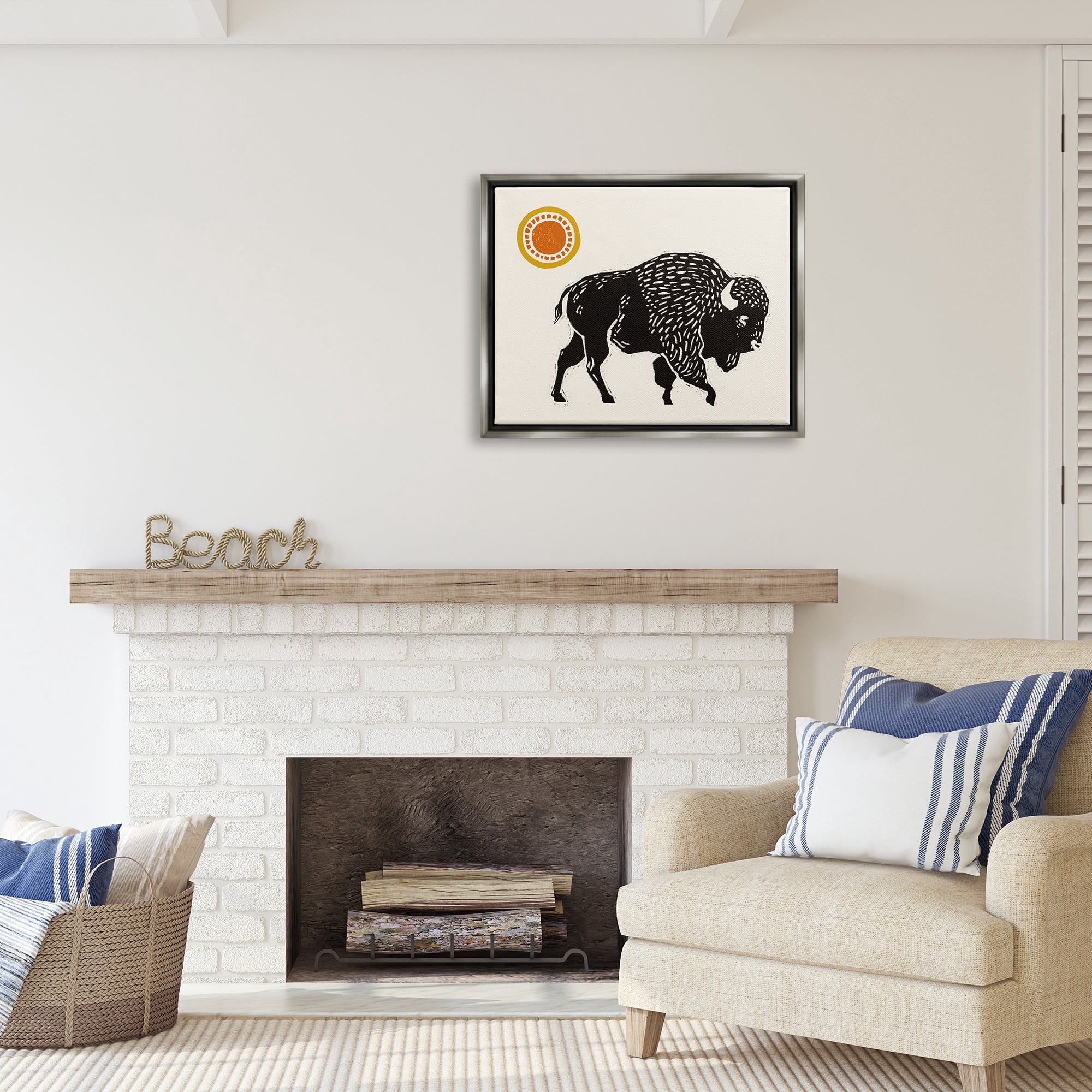 Stupell Industries Southwestern Bison Portrait Animals & Insects Painting Gray Floater Framed Canvas Art Print Wall Art, 31 x 25