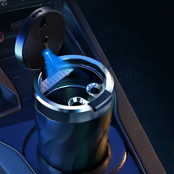 Cevemin Car Ashtray with LED Light - Press Open Cover, Flame Retardant Material with Metal Liner, 3.94×2.83×2.75in Portable Ashtray for Car Home Office Use