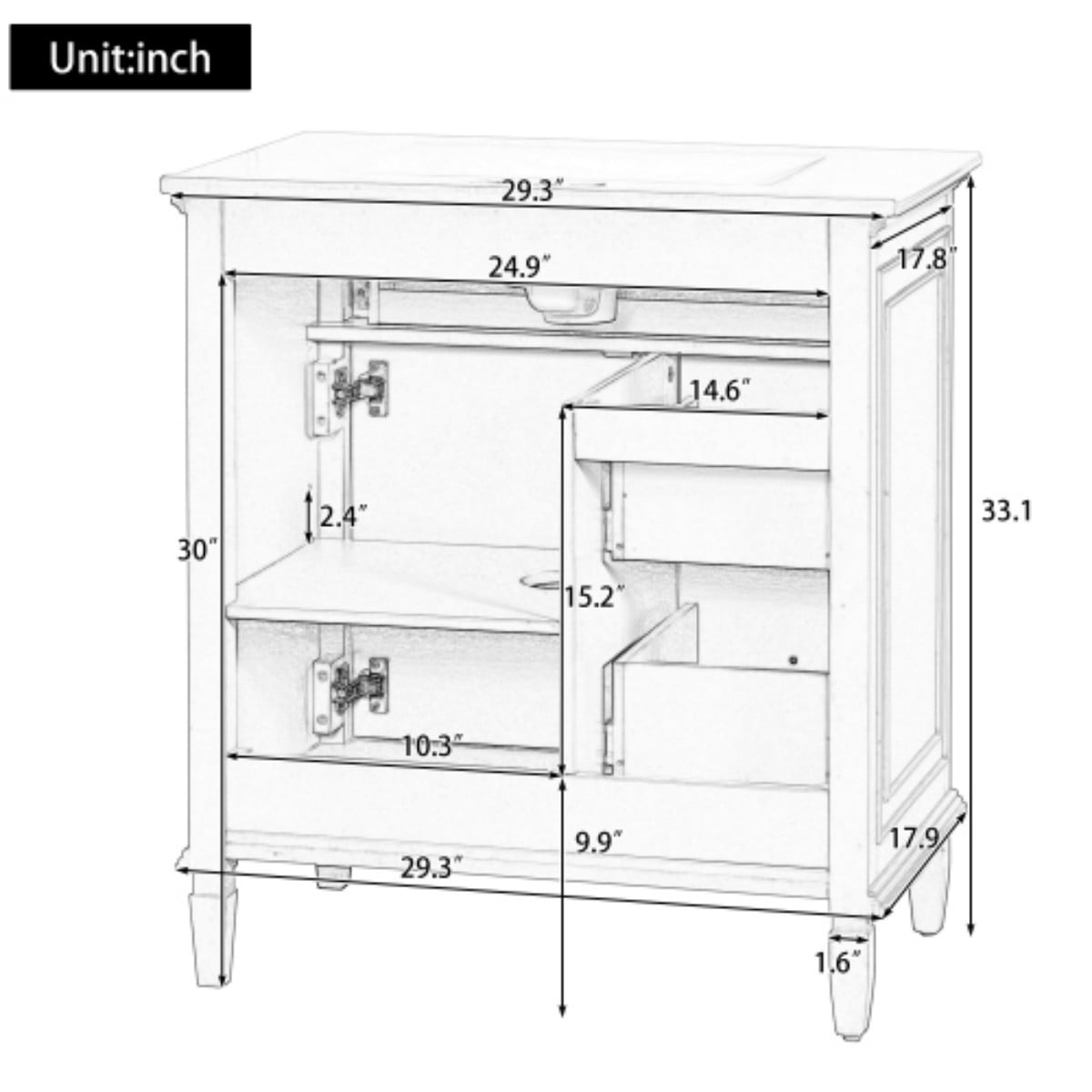 30" Bathroom Vanity with Sink, Modern Bathroom Cabinet with Ceramic Vanity Sink, Solid Wood & MDF Storage Cabinet with Flip Drawer, Adjustable Shelf, Blue Gray