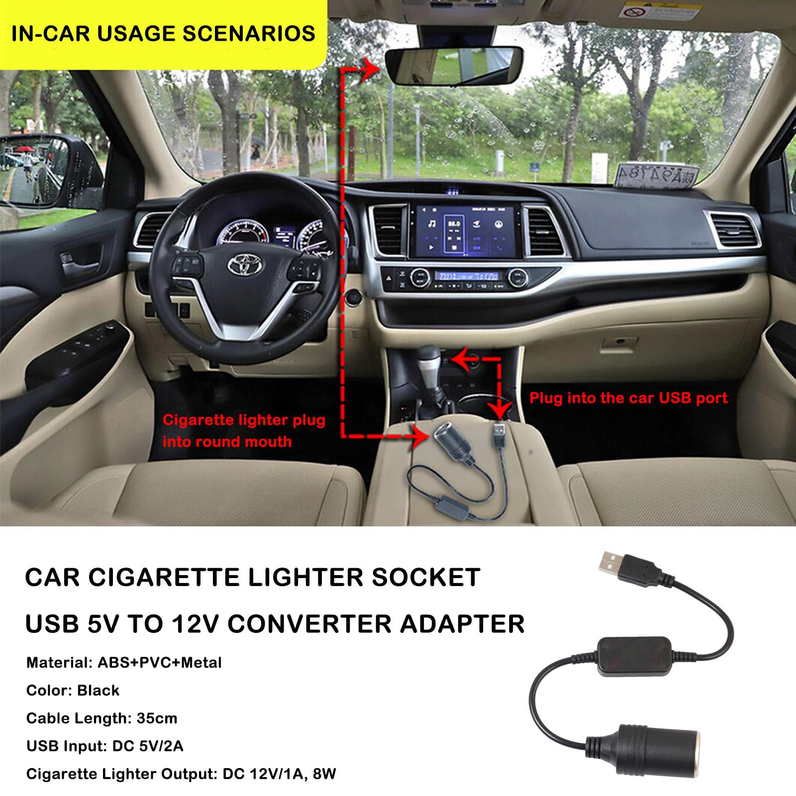 Adaptateur USB Vers Allume-Cigare 12V - Convertisseur 5V/12V 1.2m - Pour Dashcam, GPS, Pompe à Air - Protection Intégrée