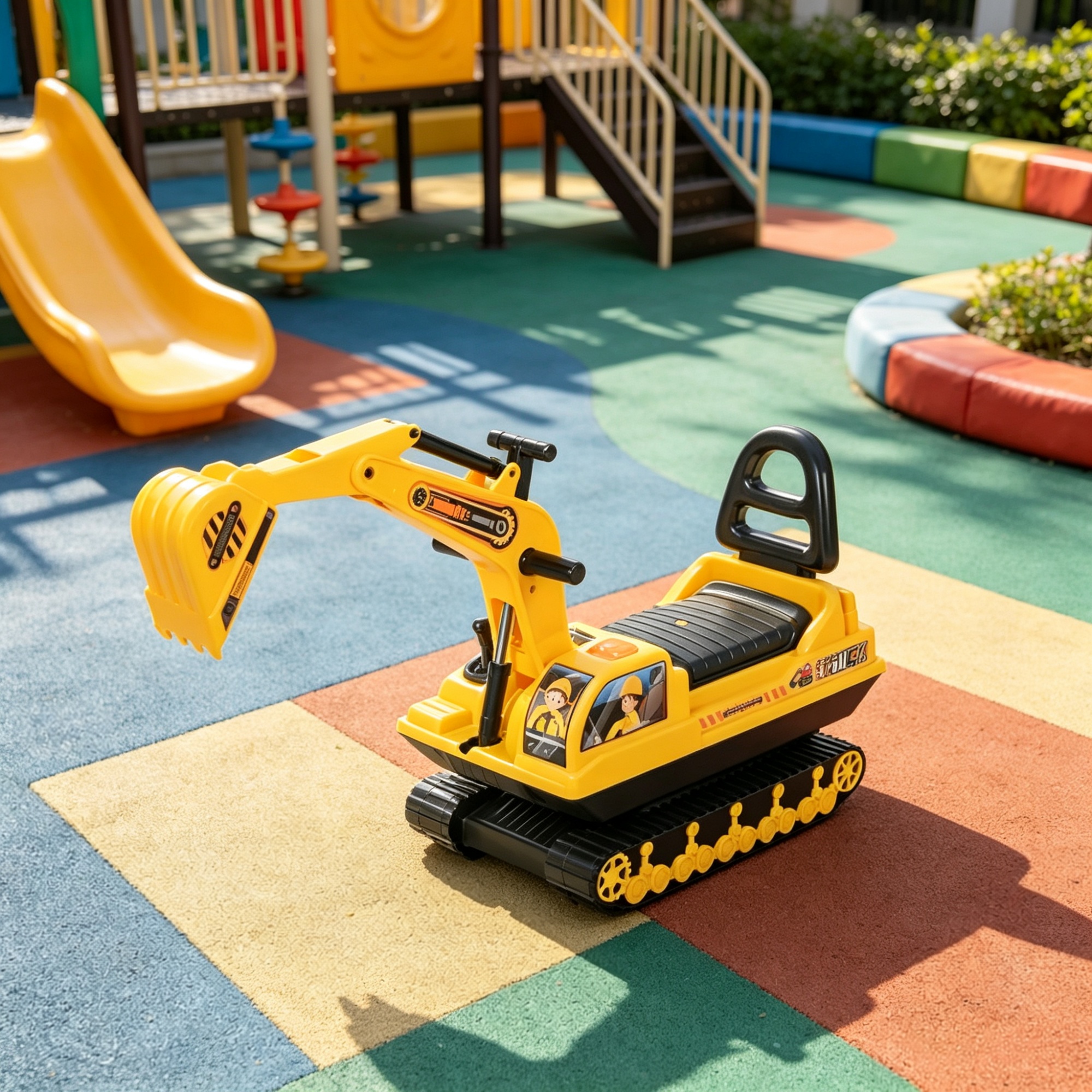 No Power Excavator Toy, Durable Ride On Tractors Digger Movable Scooter Walker, Basket Storage for 18-48 Months, Yellow Black