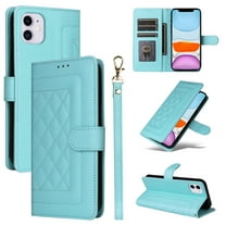 Compatible with iPhone 11 Case, Premium Leather iPhone 11 Wallet Book Case Magnetic Flip RFID Blocking Credit Card Holder Kickstand with Wrist Strap Shock Absorbing Case, Mint