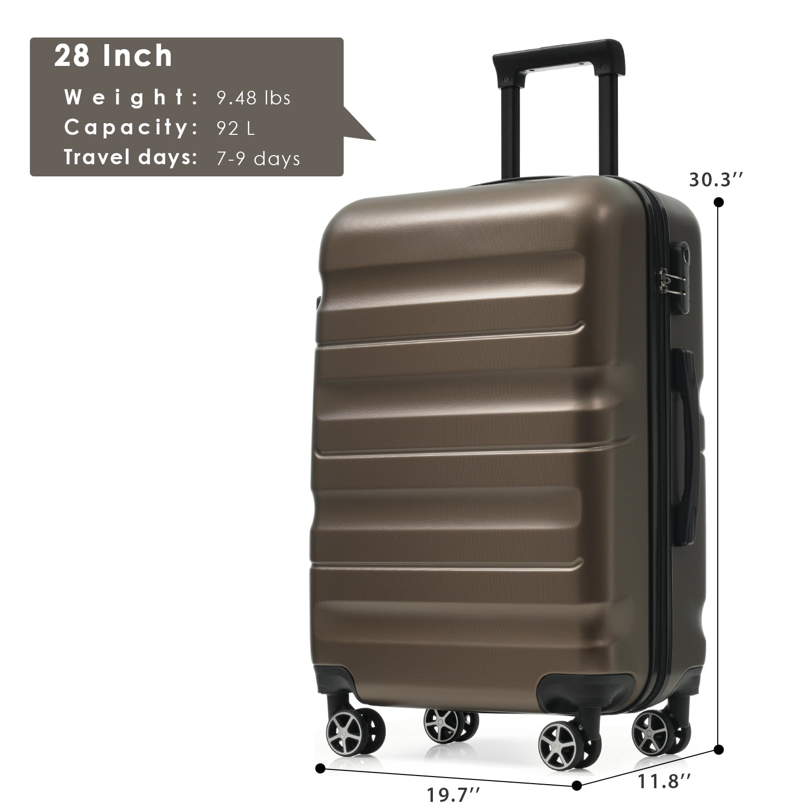 Euroco 28" Checked Luggage,ABS Hardside Travel Suitcase with Spinner Wheels, Lightweight Durable Large Suitcase for Men Women,Brown