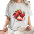 thumbnail image 4 of LEBONYARD Womens Summer Tops with Sleeves,Women's Fashion Summer Round Neck Drop Sleeves Leisure Short Sleeve Fruit Printing Tops White L, 4 of 7