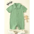 thumbnail image 2 of Suealasg Newborn Baby Boys Girls Cotton Linen Jumpsuit Lapel Short Sleeve Button Up Romper Newborn Summer One Piece Bodysuit, 2 of 8