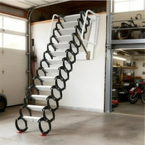 Pull Down Attic Stairs, 12 Step Aluminum-Magnesium Alloy Loft Wall Mounted Stairs, Telescopic Fold Ladder for 27.5 x 23.6 Inch, Up to 1200 lbs (Black White)