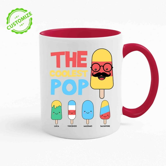 Customizaholic Custom Coolest Pop Mug, Personalized Grandpa Mug, Gift for Pop from Kids, Funny Father's Day Mug, Ice Cream Cartoon Coffee Cup, Customized Name Mug, Gift for Him