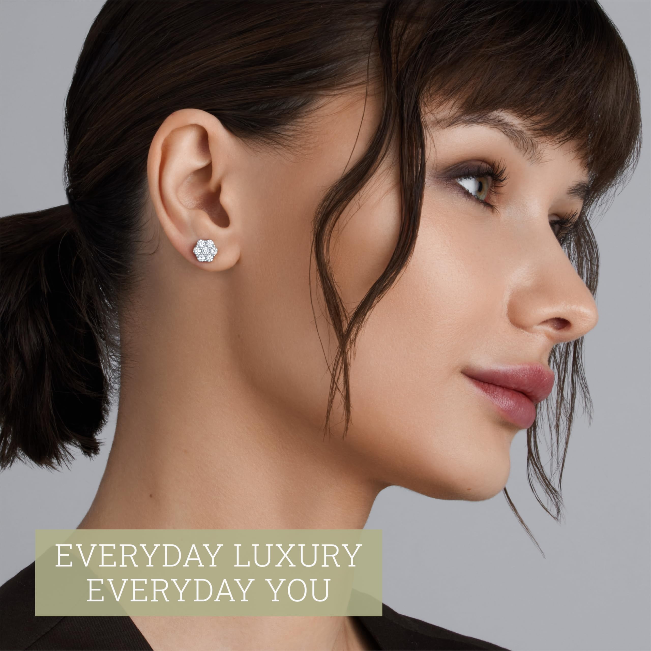 Gilded 1 Carat Total Weight Lab-Grown Diamond Stud Earrings for Women | 925 Sterling Silver | 7-Stone Flower Shaped | Hypoallergenic Fine Jewelry | Prong Setting, Push Back Nut | SI1 Clarity, F Color