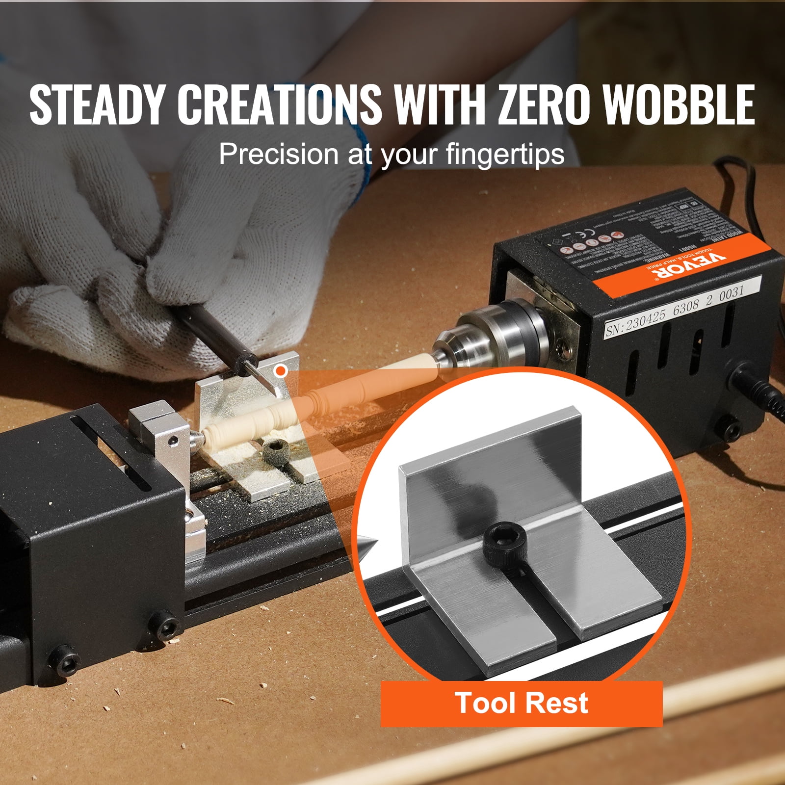 SKYSHALO Mini Lathe Machine 24V 96W Mini Wood Lathe Tools 2.76 in x 6.3 in 7 Speeds