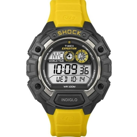 Men's Expedition 48mm Yellow Resin Band & Case Acrylic Crystal Quartz Black Dial Watch T49974