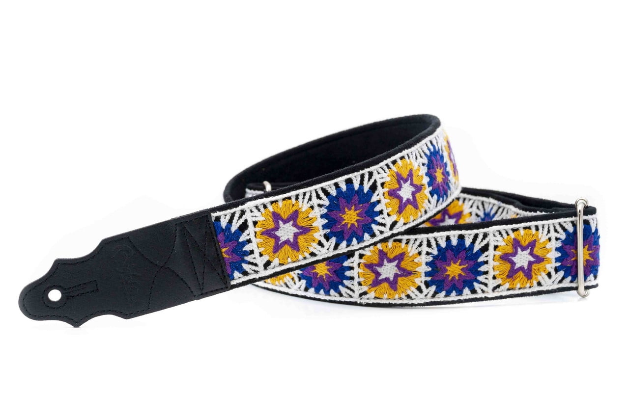 RightOn! Straps Crochet Guitar Strap | Vintage-Inspired Vegan Leather Strap - White