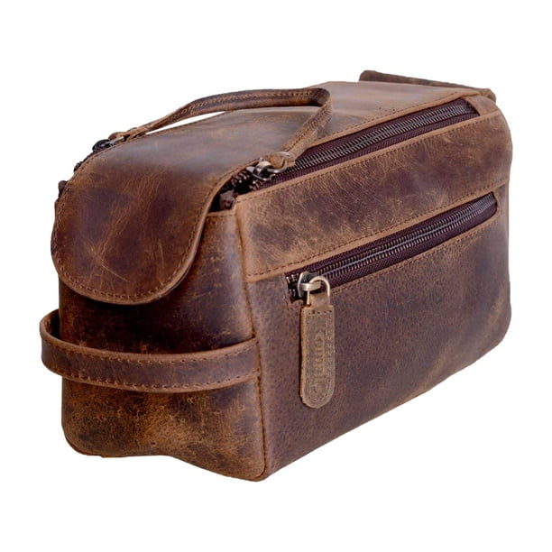 KOMALC Premium Buffalo Leather Neceser unisex Kit de viaje Dopp