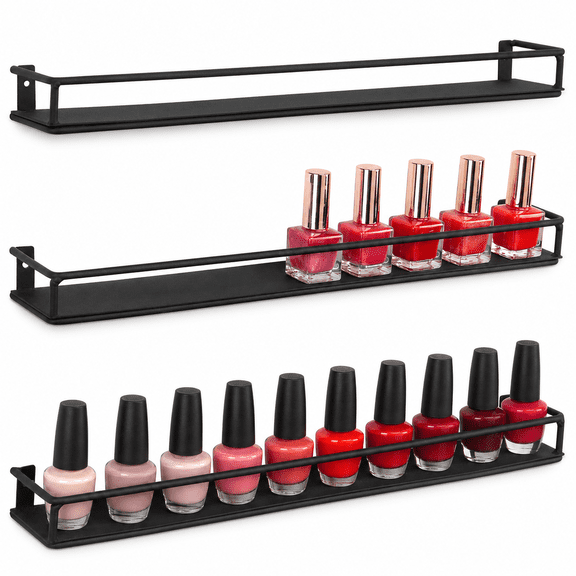 Black Set of 3 Metal Wall Mounted Makeup and Spice Storage Shelves