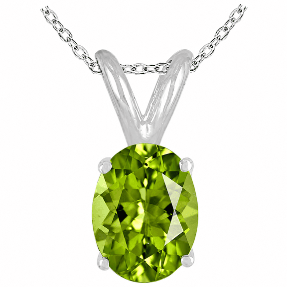 Aonejewelry 1.70 Carat Oval Peridot Pendant Necklace for Women 14K White Gold, 9x7 mm Gemstone Pendant with 18 Inch Chain, Womens Jewelry Gift for Her