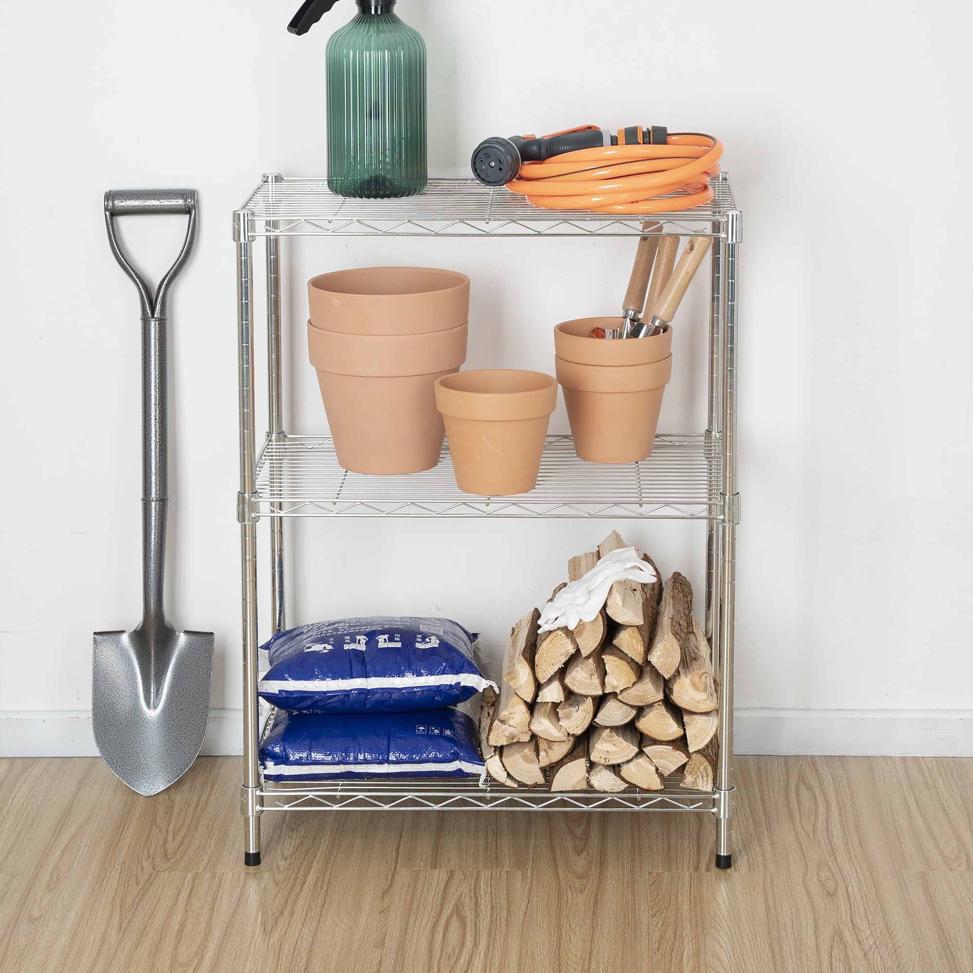 Hyper Tough Steel 3-Tier Storage Shelf Unit 30.60"H x 13.40"W x 23.20"D, 750lb Total Capacity, Chrome