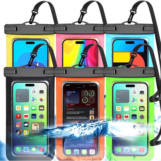 4 Pack Multicolor Universal Waterproof Phone Pouch, Large Phone Waterproof Case Dry Bag (Protection Level: IP68) Outdoor Sports for Apple iPhone,Samsung,and up to 7.5" (Black,Blue,Pink,Orang